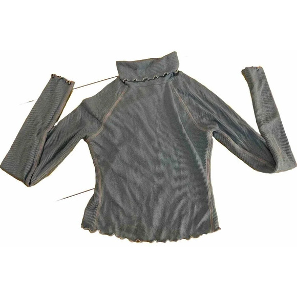 Out from under Frilly Turtle Neck Y2K 00s Vibes l/s blue comfy cozy top small - Picture 1 of 5